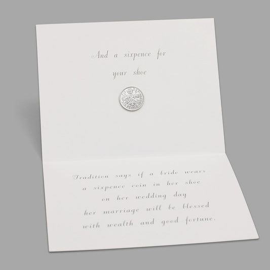 Old Sixpence Coin wedding and Card for Bride, Something Old, Something New Something Borrowed Something Blue and a Sixpence for Her Shoe (1953)