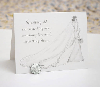 Old Sixpence Coin wedding and Card for Bride, Something Old, Something New Something Borrowed Something Blue and a Sixpence for Her Shoe (1953)