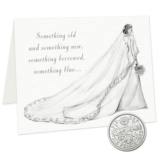 Old Sixpence Coin wedding and Card for Bride, Something Old, Something New Something Borrowed Something Blue and a Sixpence for Her Shoe (1953)